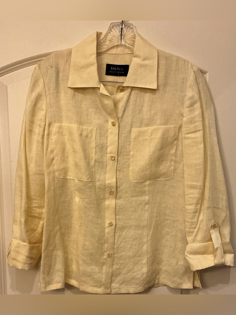 Dana Buchman NWT 100% Linen Yellow Roll Tab Utility Blouse 4